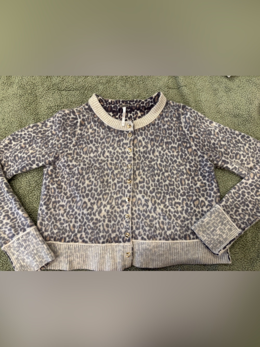 Free People Nocturnal Patterned cashmere button down cropped Cardigan leopard